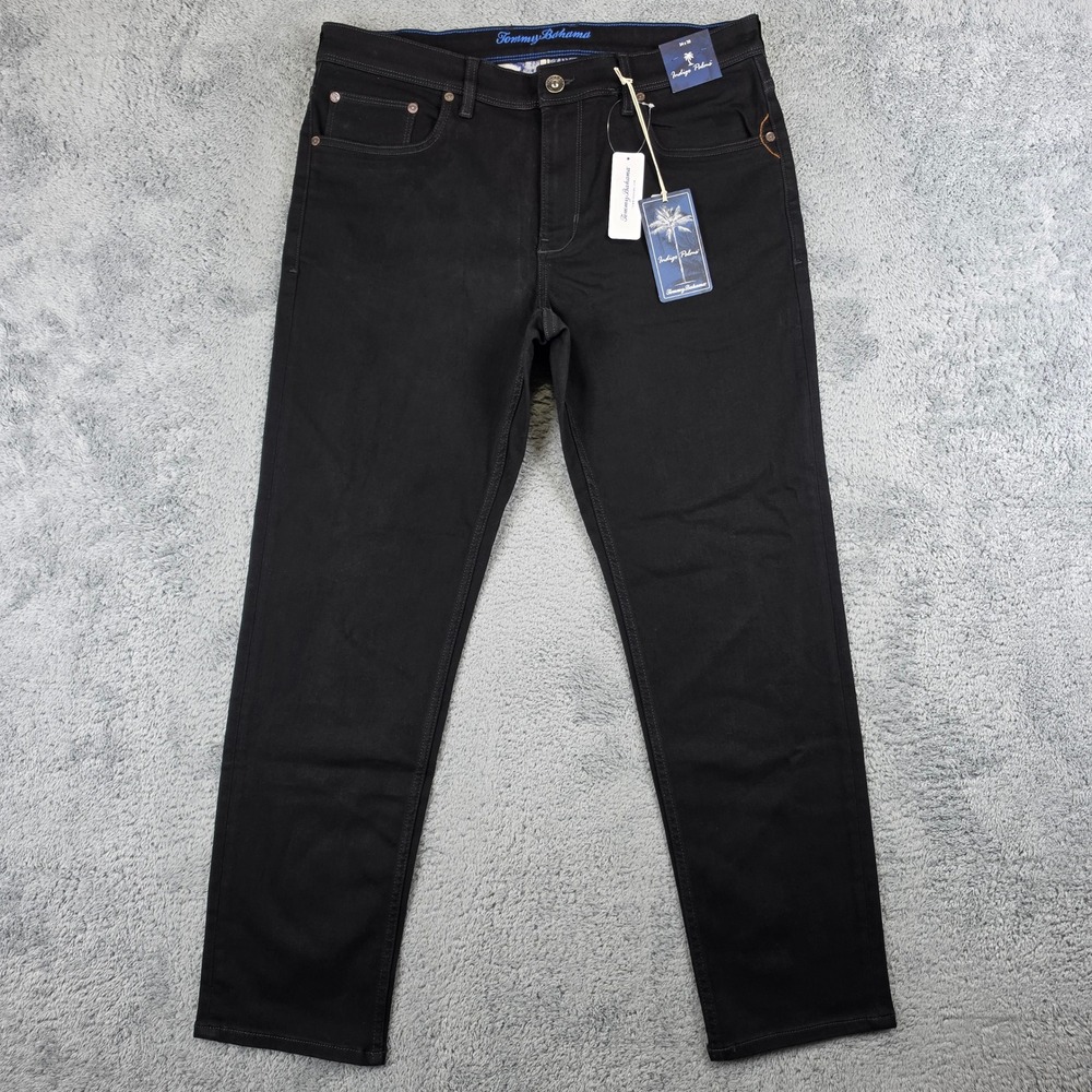 Tommy Bahama Indigo Palms Jeans Mens 34x30 Black Straight Leg Stretch Denim NWT